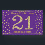 Happy 21st Birthday Banner Paarse en gouden glitte<br><div class="desc">Happy 21st Birthday Banner Paarse en gouden glitter Confetti. Printbaar digitaal. Voor verdere aanpassing klikt u op de knop "Aanpassen" en gebruikt u onze ontwerptool om deze sjabloon te wijzigen.</div>