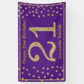 Happy 21st Birthday Banner Paarse en gouden glitte (Verticaal)