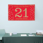 Happy 21st Birthday Banner Red and Gold Glitter (Beurs)