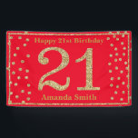 Happy 21st Birthday Banner Red and Gold Glitter<br><div class="desc">Happy 21st Birthday Banner Red and Gold Glitter Confetti. Printable Digital. For further customization,  please click the "Customize it" button and use our design tool to modify this template.</div>
