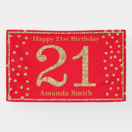 Happy 21st Birthday Banner Red and Gold Glitter (Horizontaal)