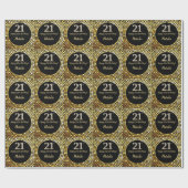Happy 21st Birthday Black en Gold Glitter Cadeaupapier (Vlak)
