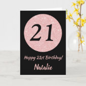 Happy 21st Birthday Black en Roos Pink Gold Kaart (Gele Bloem)