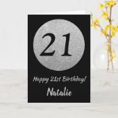 Happy 21st Birthday Black en Silver Glitter Card Kaart (Gele Bloem)