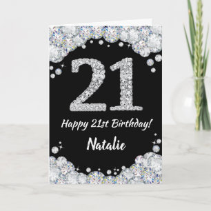 Happy 21st Birthday Black en Silver Glitter Card Kaart