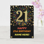 Happy 21st Birthday Black & Gold Rainbow Fireworks Kaart<br><div class="desc">Fun,  vrolijk en kleurrijk design verjaardagskaart 
Vuurwerk in heldere regenboogkleuren. Faux goud groot getal op zwart. 
Haal deze vrolijke kaart om je vriend of familie te vieren!</div>