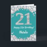 Happy 21st Birthday Blauwgroen en Silver Glitter C Kaart<br><div class="desc">Fijne 21ste verjaardag Blauwgroen Turquoise Aqua en Silver Glitter Card met persoonlijke naam. Voor verdere aanpassing,  te klikken gelieve de knoop "van de Aanpassing het"en ons ontwerphulpmiddel te gebruiken om deze sjabloon te wijzigen.</div>