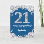 Happy 21st Birthday Blue en Silver Glitter Card Kaart<br><div class="desc">Happy 21st Birthday Blue en Silver Glitter Card met persoonlijke naam. Voor verdere aanpassing,  te klikken gelieve de knoop "van de Aanpassing het"en ons ontwerphulpmiddel te gebruiken om deze sjabloon te wijzigen.</div>