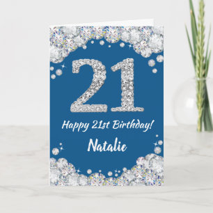 Happy 21st Birthday Blue en Silver Glitter Card Kaart