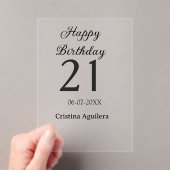Happy 21st birthday bold letter simple name minima acryl uitnodigingen (Insitu (Draagbaar))