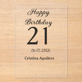 Happy 21st birthday bold letter simple name minima acryl uitnodigingen
