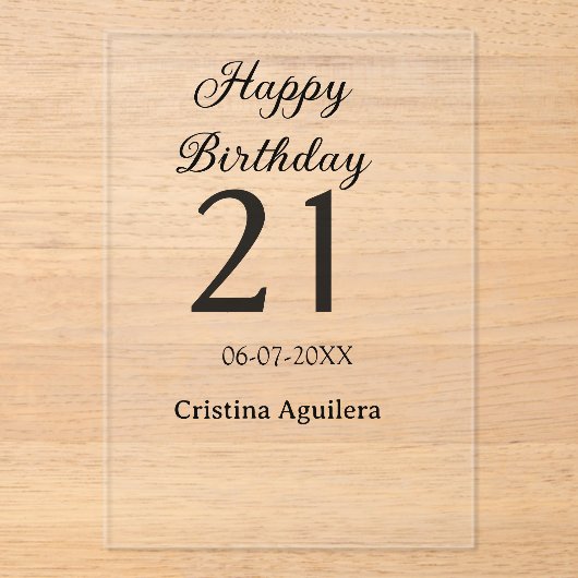 Happy 21st birthday bold letter simple name minima acryl uitnodigingen (Voorkant)
