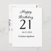 Happy 21st birthday bold letter simple name minima briefkaart (Voorkant / Achterkant)