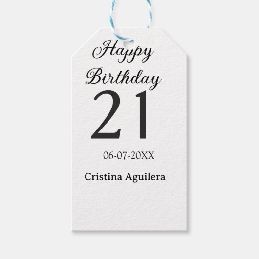 Happy 21st birthday bold letter simple name minima cadeaulabel (Voorkant)