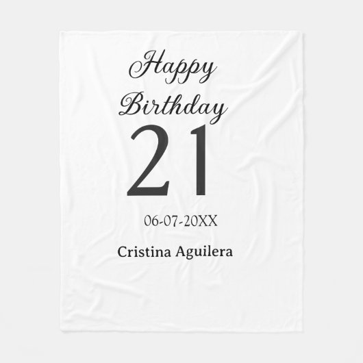 Happy 21st birthday bold letter simple name minima fleece deken (Voorkant)
