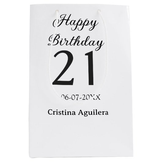 Happy 21st birthday bold letter simple name minima medium cadeauzakje (Voorkant)