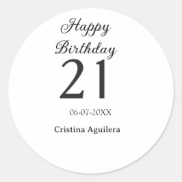 Happy 21st birthday bold letter simple name minima ronde sticker