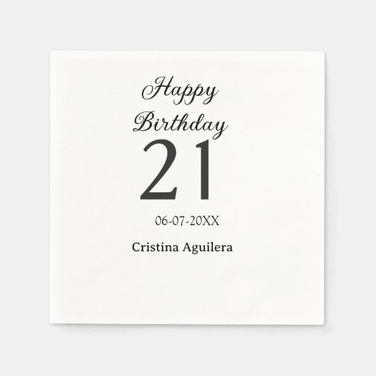 Happy 21st birthday bold letter simple name minima servet (Voorkant)