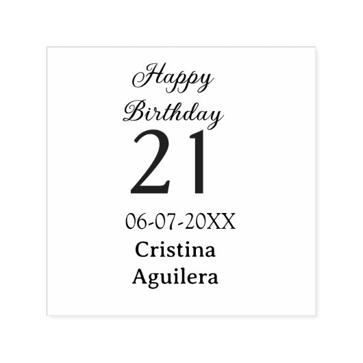 Happy 21st birthday bold letter simple name minima  zelfinktende stempel (Design)