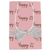 Happy 21st Birthday Bow op roze, middelgrote cadea Medium Cadeauzakje (Voorkant)