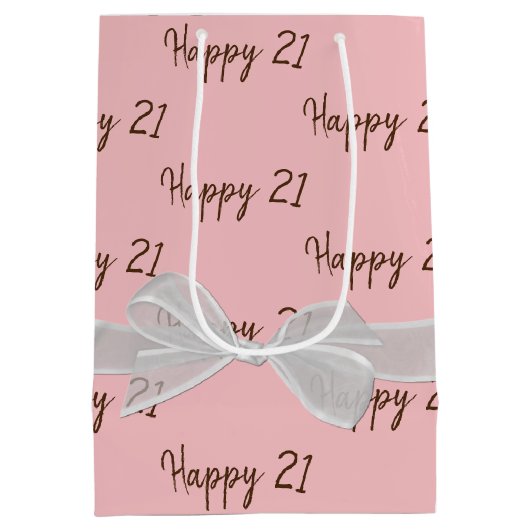 Happy 21st Birthday Bow op roze, middelgrote cadea Medium Cadeauzakje (Achterkant)