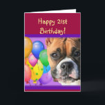 Happy 21st birthday boxer dog greeting card kaart<br><div class="desc">Happy 21st birthday boxer dog greeting card</div>
