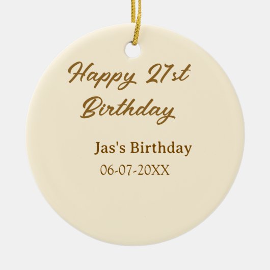 Happy 21st birthday brown pastel yellow name date  keramisch ornament (Voorkant)