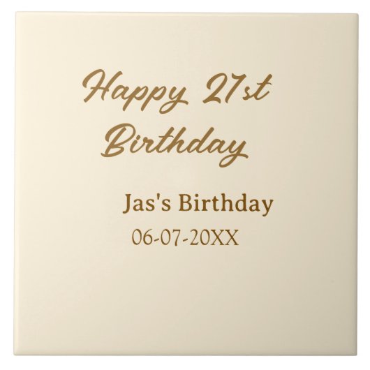 Happy 21st birthday brown pastel yellow name date  tegeltje (Voorkant)