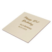 Happy 21st birthday brown pastel yellow name date  tegeltje (Zijkant)