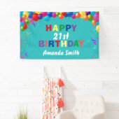 Happy 21st Birthday Colorful Balloons Blauwgroen Spandoek (Insitu)