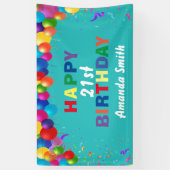 Happy 21st Birthday Colorful Balloons Blauwgroen Spandoek (Verticaal)