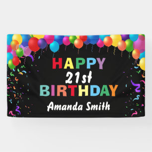 Happy 21st Birthday Colorful Balloons Confetti Spandoek