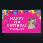 Happy 21st Birthday Colorful Balloons Hot Pink Spandoek<br><div class="desc">Happy 21st Birthday Colorful Balloons Confetti Hot Pink Photo Banner. For further customization,  please click the "Customize it" button and use our design tool to modify this template.</div>
