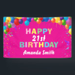 Happy 21st Birthday Colorful Balloons Hot Pink Spandoek<br><div class="desc">Fijne 21ste verjaardag kleurrijke ballonnen Confetti Hot-Roze banner. Voor verdere aanpassing,  te klikken gelieve de knoop "van de Aanpassing het"en ons ontwerphulpmiddel te gebruiken om deze sjabloon te wijzigen.</div>