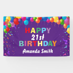 Happy 21st Birthday Colorful Balloons Paars Spandoek