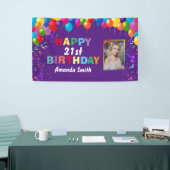 Happy 21st Birthday Colorful Balloons Paars Spandoek (Beurs)