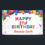 Happy 21st Birthday Colorful Balloons White Spandoek<br><div class="desc">Fijne 21ste verjaardag kleurrijke ballonnen Confetti White Banner. Voor verdere aanpassing,  te klikken gelieve de knoop "van de Aanpassing het"en ons ontwerphulpmiddel te gebruiken om deze sjabloon te wijzigen.</div>