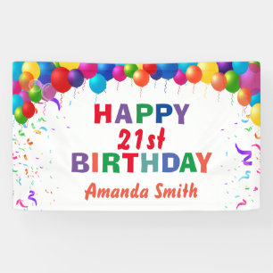 Happy 21st Birthday Colorful Balloons White Spandoek