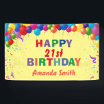 Happy 21st Birthday Colorful Balloons Yellow Spandoek<br><div class="desc">Happy 21st Birthday Colorful Balloons Confetti Yellow Banner. For further customization,  please click the "Customize it" button and use our design tool to modify this template.</div>