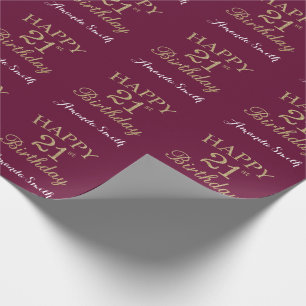 Happy 21st Birthday Gold Glitter en Burgundy Red Cadeaupapier