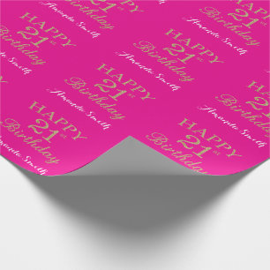 Happy 21st Birthday Gold Glitter en Hot Pink Cadeaupapier