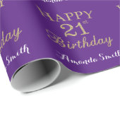 Happy 21st Birthday Gold Glitter en Paars Cadeaupapier (Rol Hoek)