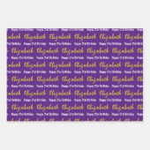 Happy 21st Birthday Gold Script Naam Paarse Wit Inpakpapier Vel (Voorkant)