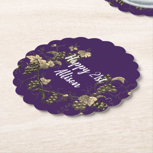 Happy 21st Birthday  Grape Vine Celebration Kartonnen Onderzetters (Gekanteld)