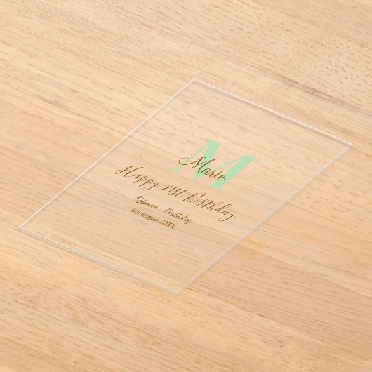 Happy 21st Birthday green add name monogram brown  Acryl Uitnodigingen (Laagn)