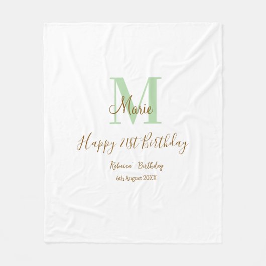 Happy 21st Birthday green add name monogram brown  Fleece Deken (Voorkant)