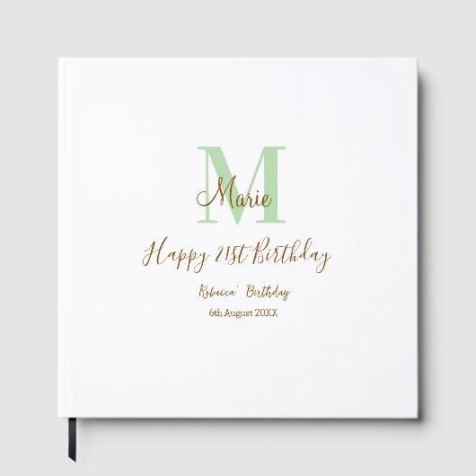 Happy 21st Birthday green add name monogram brown  Gastenboek (Voorkant)