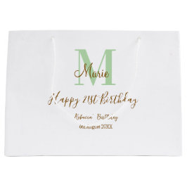 Happy 21st Birthday green add name monogram brown  Groot Cadeauzakje