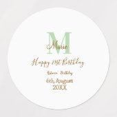Happy 21st Birthday green add name monogram brown  Labels (Design 1)