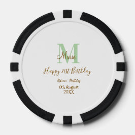 Happy 21st Birthday green add name monogram brown  Poker Chips